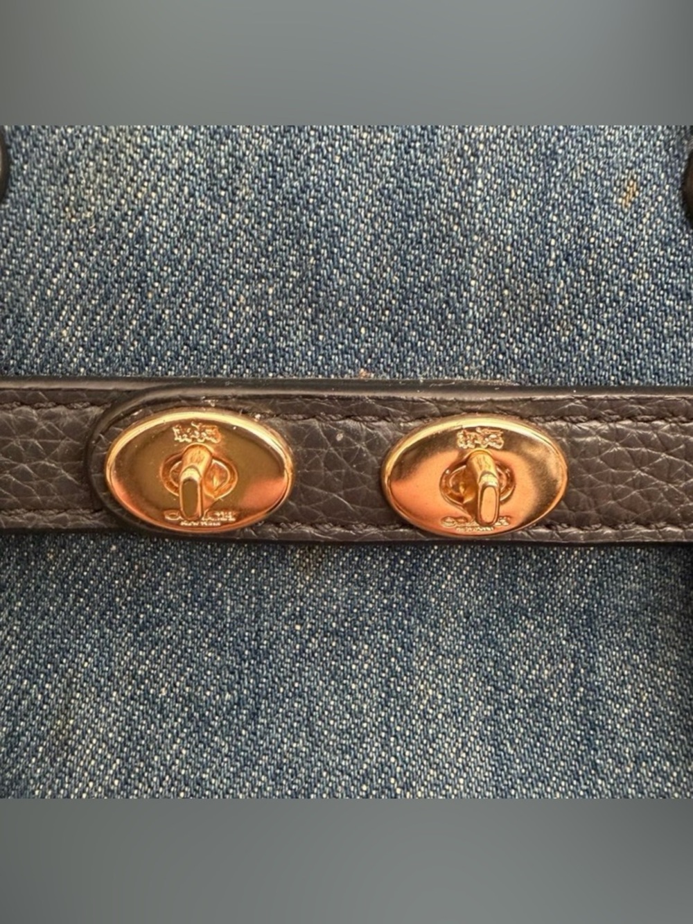 COACH Mini Swagger Denim and Black Pebble Leather Satchel w/Gold Tone Hardware - Picture 6 of 13
